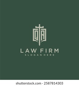 QB initial monogram for law firm with sword and shield logo image