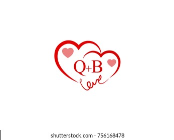 QB Initial wedding invitation, love logo template vector