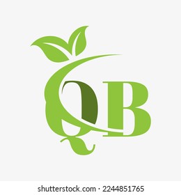 QB Letter Logo with swoosh leaves icon vector.