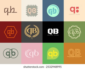 QB logo company template. Letter q and b logotype. Set different classic serif lettering and modern bold text with design elements. Initial font typography. Collection trendy business identity.