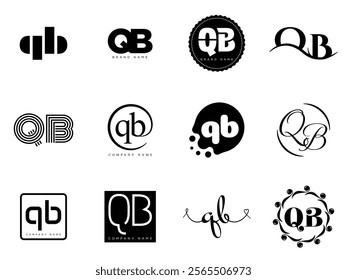 QB logo company template. Letter q and b logotype. Set different classic serif lettering and modern bold text with design elements. Initial font typography. Collection trendy business identity.