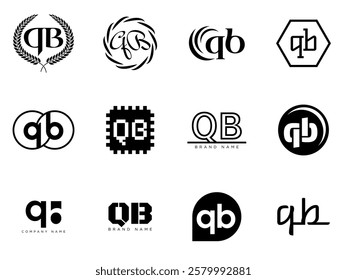 QB logo company template. Letter q and b logotype. Set different classic serif lettering and modern bold text with design elements. Initial font typography. Collection trendy business identity.