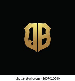 QB logo monogram with gold colors and shield shape design template