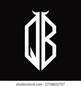 Monograma do logotipo QB com forma de chifre isolado modelo de design preto e branco sobre fundo preto