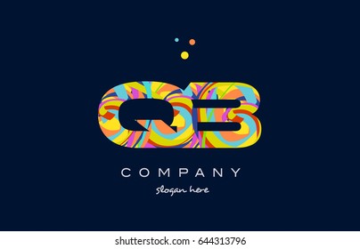 qb q b alphabet letter logo colors colorful rainbow acrylic font creative text dots company vector icon design template