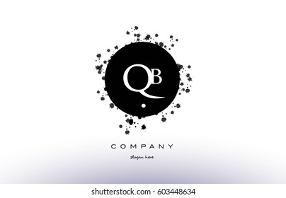 qb q b  black white circle grunge splash vintage retro alphabet company logo design vector icon template