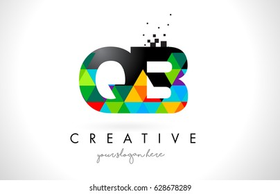 QB Q B Letter Logo with Colorful Vivid Triangles Texture Design Vector Illustration.