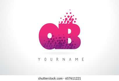 QB Q B Letter Logo with Pink Letters and Purple Color Particles Dots Design.