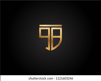 QB shield shape Letter Design in gold color
