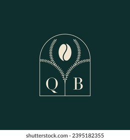 QB Diseño de logotipo único y simple combinación de letras y grano de café