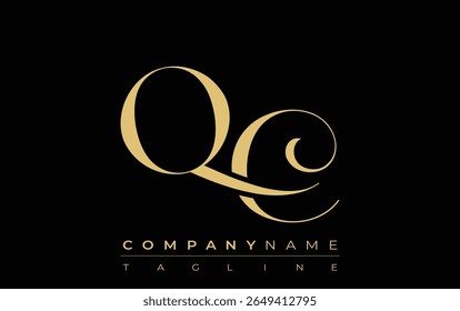 QC Abstract Creative Jewelry Logo. A stylish logo featuring golden monogram initials in an elegant and modern typography, perfect for branding