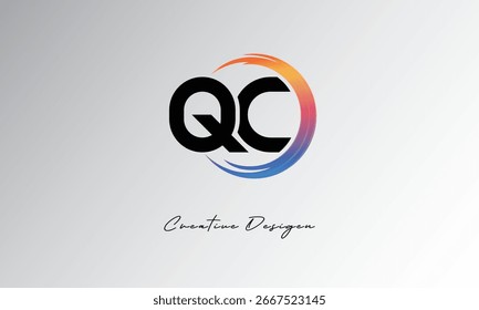 QC Creative Letter Logo with Gradient Circle Swirl