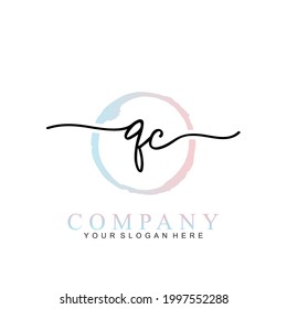 QC handwritten initial logo vector logo template with brush