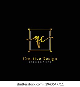 QC Initial calligraphy handwritten logo. Handwritten alphabet in the logo template. Letters and Alphabet for signature, wedding, fashion, floral and botanical logo design 