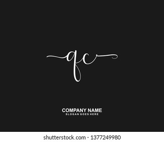 QC Initial handwriting logo vector