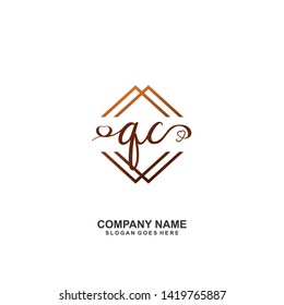 QC Initial handwriting logo vector