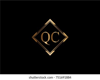 QC initial letter diamond shape golden logo
