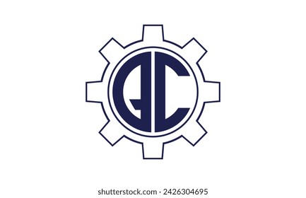 QC initial letter mechanical circle logo design vector template. industrial, engineering, servicing, word mark, letter mark, monogram, construction, business, company, corporate, commercial, geometric