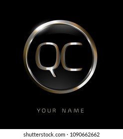 QC initial letters with circle elegant logo golden silver black background