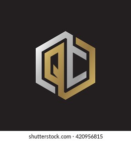 QC initial letters looping linked hexagon elegant logo golden silver black background