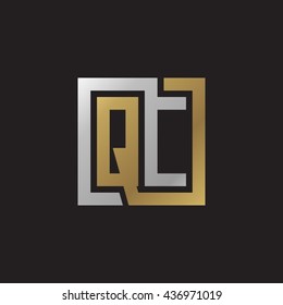 QC initial letters looping linked square elegant logo golden silver black background