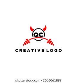 QC initial monogram for fitnes or gym logo with devil style design