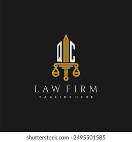 QC initial monogram for lawfirm logo with sword and scale