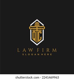 QC initial monogram logo for lawfirm with pillar in creative polygon design