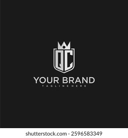 QC initial monogram shield and crown vector image