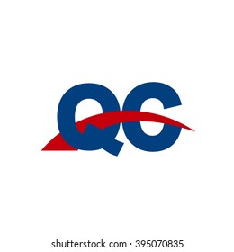 QC initial overlapping swoosh letter logo blue red