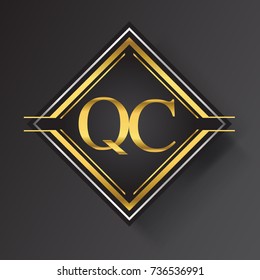 QC Letter logo in a square shape gold and silver colored geometric ornaments.