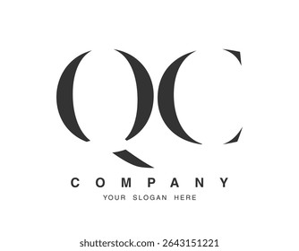 Design do logotipo do QC. Estilo de fonte das letras iniciais q e c serif. Tipografia clássica do nome da empresa. Logotipo ou identidade da moda. Ilustração vetorial.