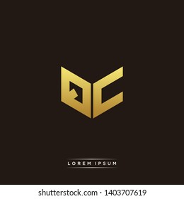QC Logo Letter Initial Logo Designs Templete with Gold and Black Background
