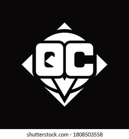 QC Logo monogram with circle shape and square rotate rounded design template on black background