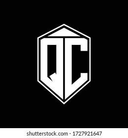 QC logo monogram with emblem shape combination tringle on top design template