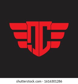QC Logo monogram with emblem and wings element design template on red colors