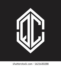 QC Logo monogram with hexagon shape and outline slice style with black and white