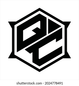 QC Logo monogram with hexagon and sharp shape design template