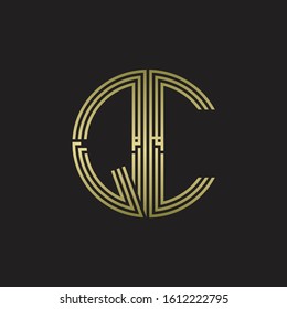QC Logo monogram triple ribbon style line design template isolated with gold color