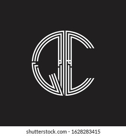 QC Logo monogram triple ribbon style line design template isolated on black background