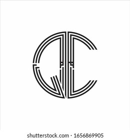 QC Logo monogram triple ribbon style line design template isolated on white background