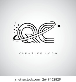 Logotipo de Monograma de Órbita QC - Marca de Letra Mínima Futurista com Linha de Arte Circular, Pontos Inspirados na Tecnologia e Conceito de Movimento Espacial para Identidade de Marca Moderna