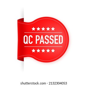 Qc passed, great design for any purposes. Qc passed. Vector illustration. Tick icon. Red ribbon