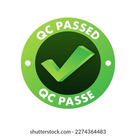QC passed, pass quality sign, label. Vector stock illustration
