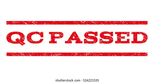 Qc Passed watermark stamp. Text tag between horizontal parallel lines with grunge design style. Rubber seal red stamp with scratched texture. Vector ink imprint on a white background.