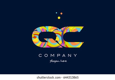 qc q c alphabet letter logo colors colorful rainbow acrylic font creative text dots company vector icon design template
