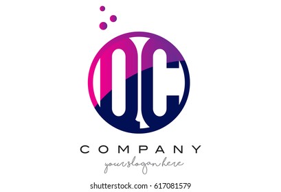 QC Q C Circle Letter Logo Design with Purple Magenta Dots Bubbles Vector Illustration