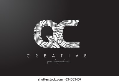 QC Q C Letter Logo with Zebra Lines Texture Design Vector Illustration.