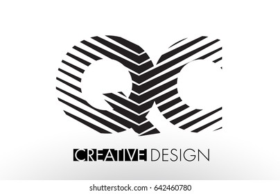 QC Q C Lines Letter Design with Creative Elegant Zebra Vector Illustration.