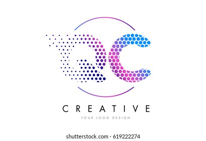 QC Q C Pink Magenta Dotted Bubble Letter Logo Design. Dots Lettering Vector Illustration